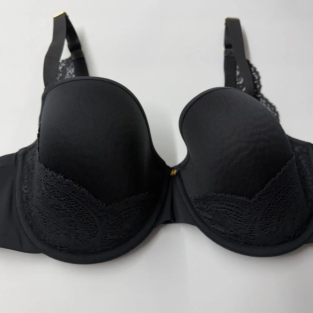 Third Love 24/7 Lace Detail T-Shirt Bra Size 34E Black Lace Back Strap